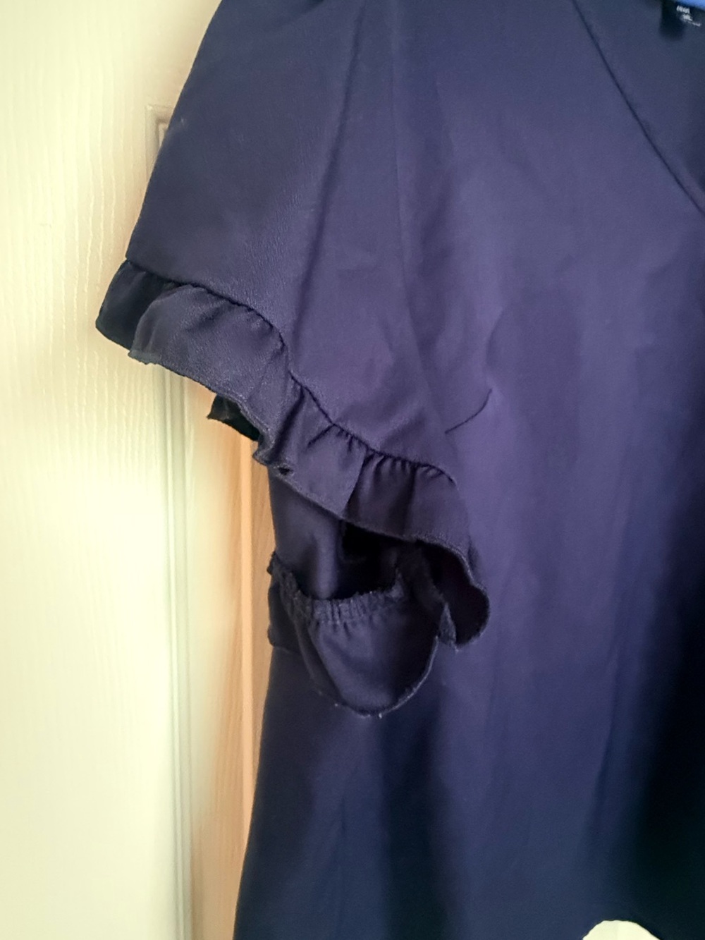 SHEIN Navy Ruffle Sleeve V-Neck Top